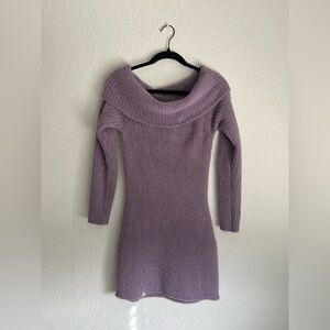 wild fable Lavender Off-Shoulder Plush Knit Dress